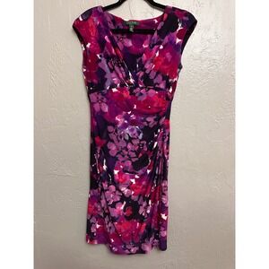 Lauren Ralph Lauren Floral Ruched Surplice Neckline Wedding Guest Dress Size 6